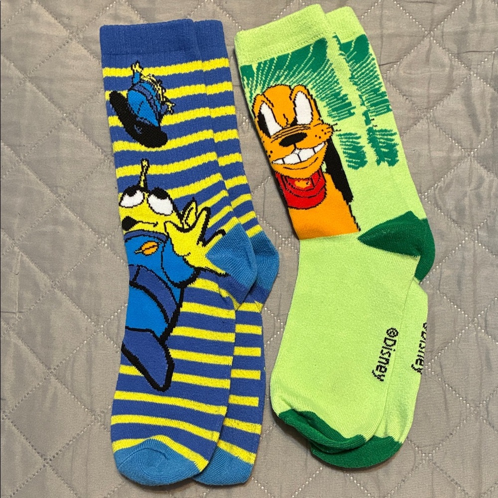2 pair of Disney Character Socks - Blue, Yellow, and Green